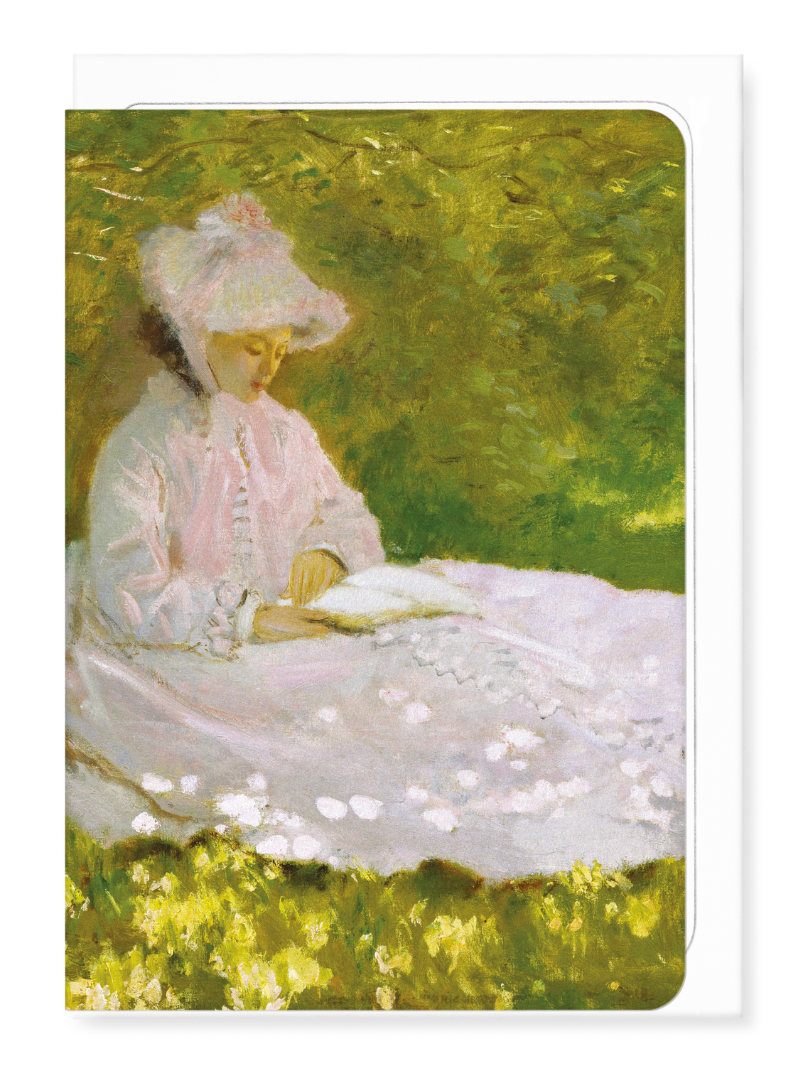 Ezen Designs - Spring time reading by monet - Greeting Card - Front