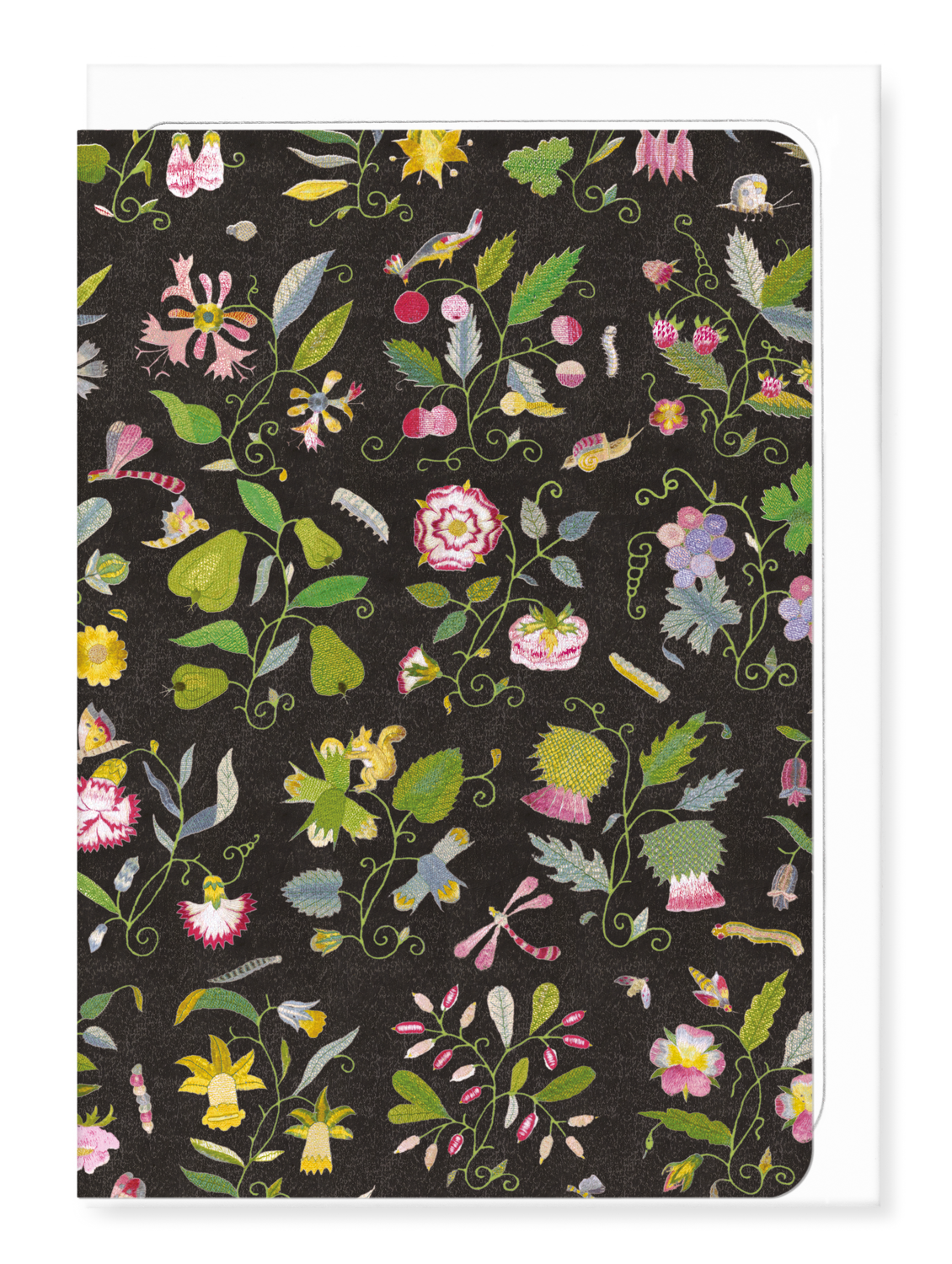 Ezen Designs - Tudor Embroidery of Nature on Black (17th C.) - Greeting Card - Front