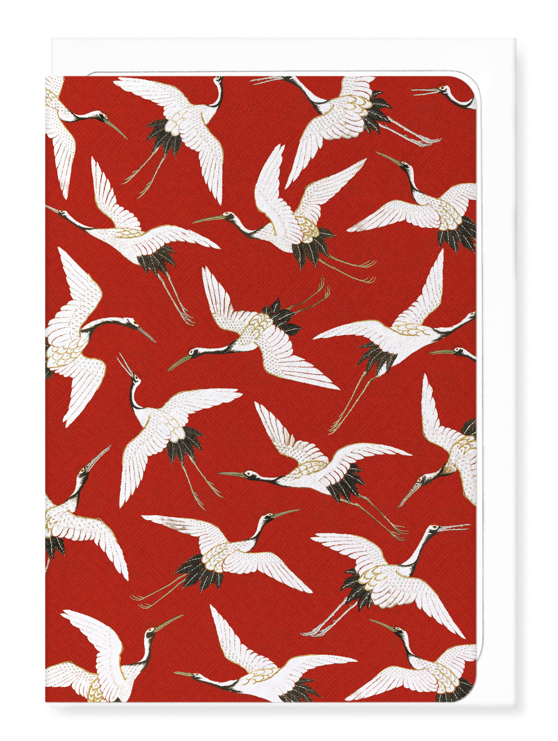 Ezen Designs - Crane embroidery on red - Greeting Card - Front