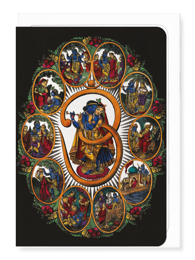 Ezen Designs - Radha and Krishna within an "Om" - Greeting Card - Front