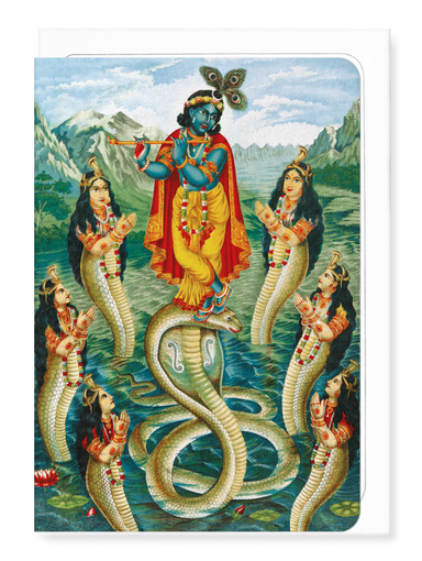 Ezen Designs - Krishna Subduing Kaliya (c.1890) - Greeting Card - Front