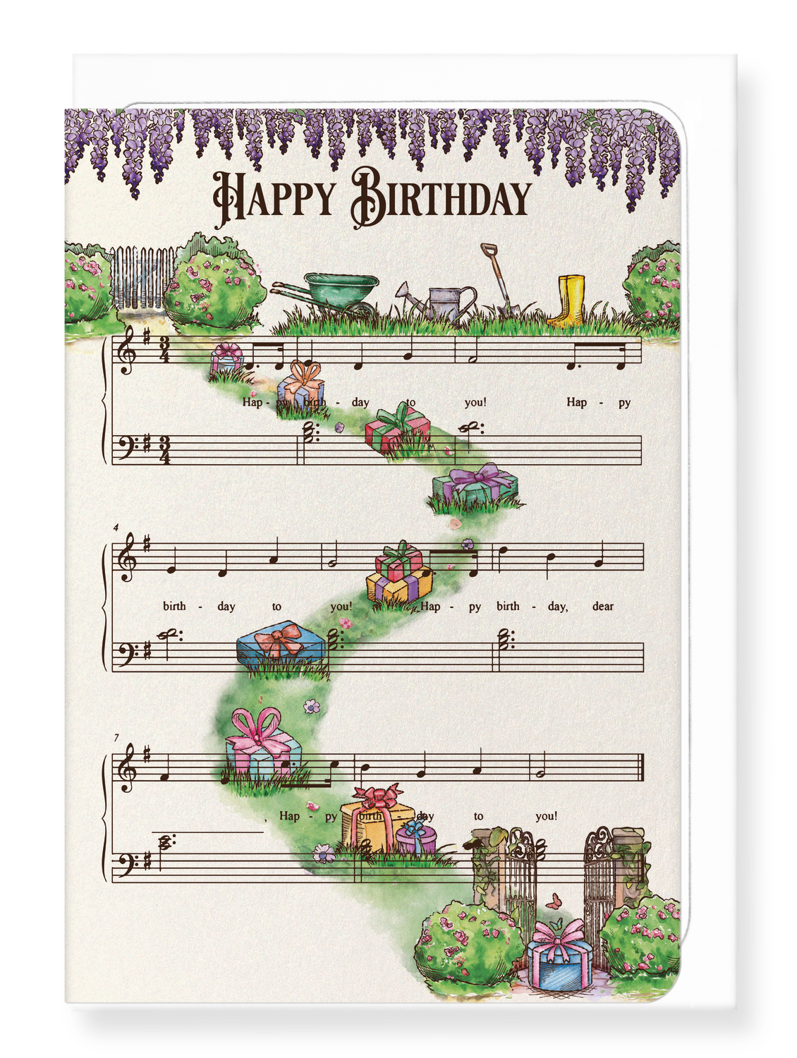 Ezen Designs - Garden Birthday Music Score - Greeting Card - Front