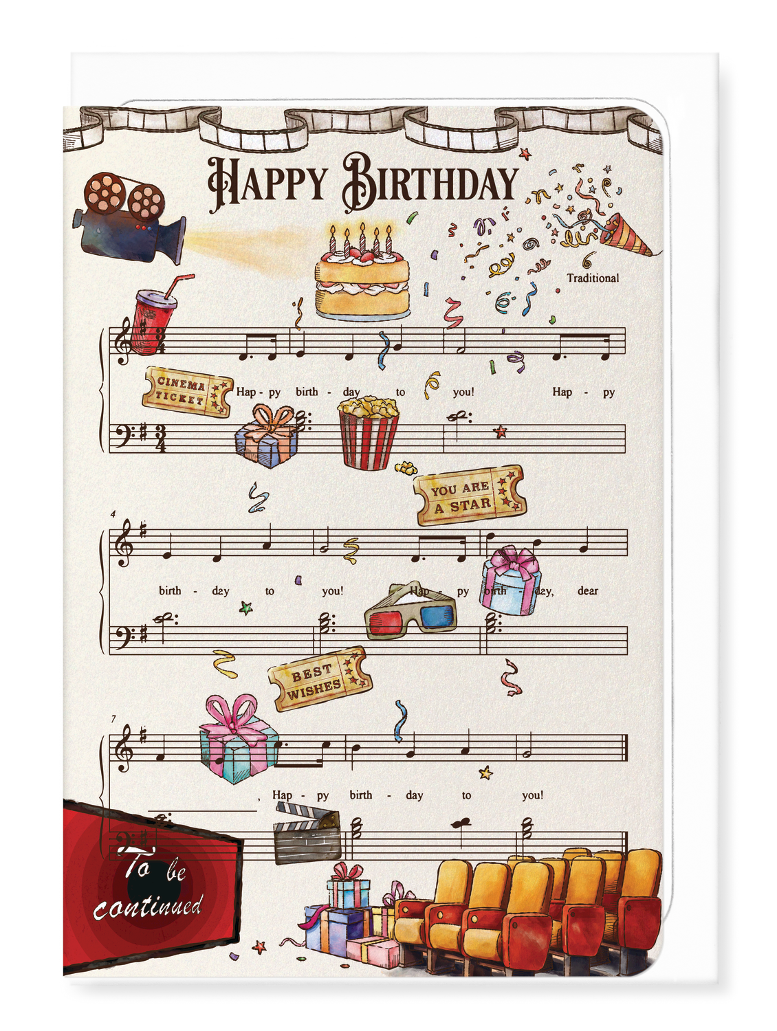 Ezen Designs - Cinema Birthday Music Score - Greeting Card - Front