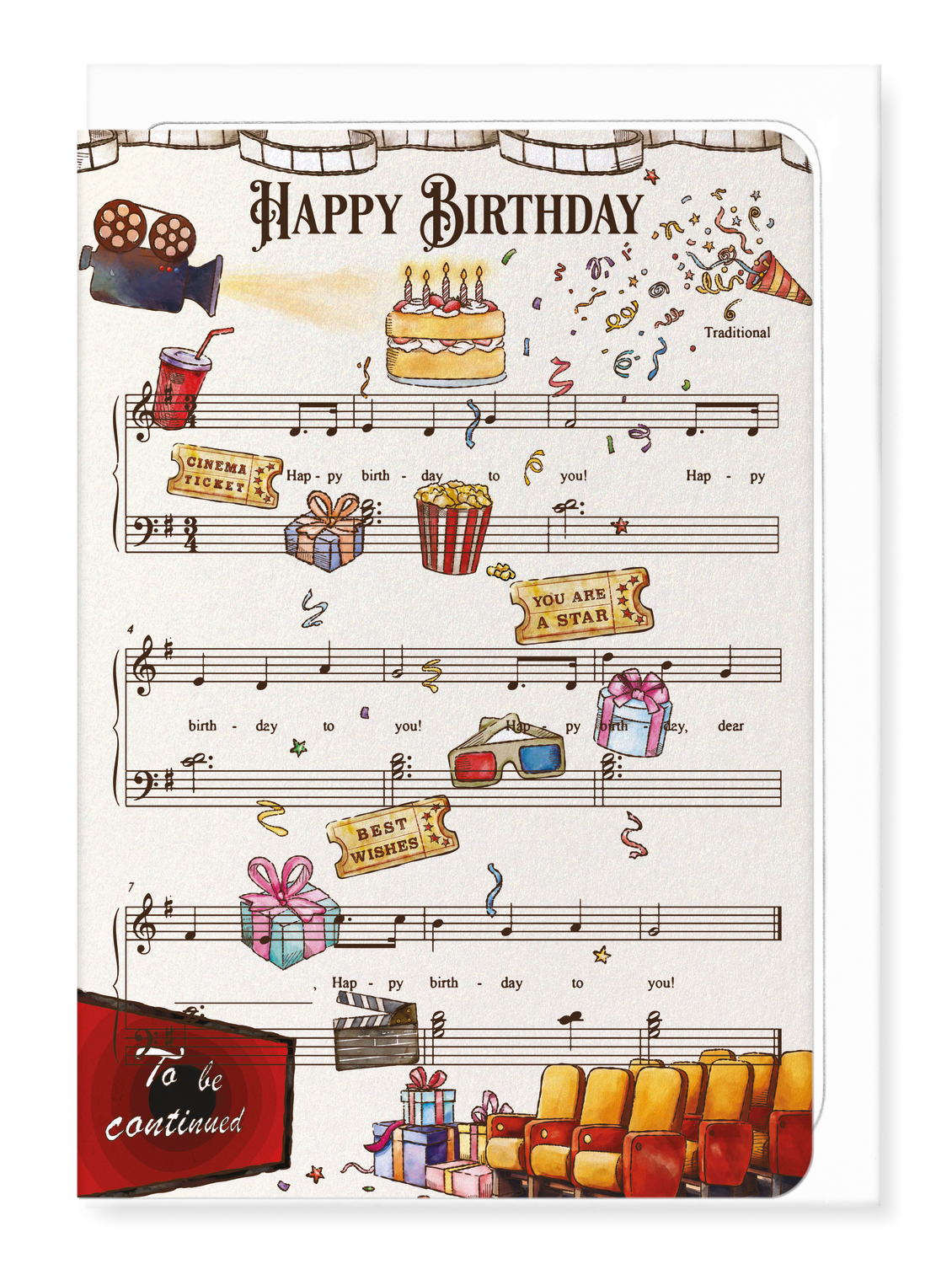Ezen Designs - Cinema Birthday Music Score - Greeting Card - Front