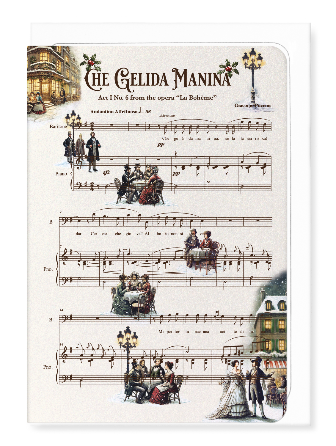 Ezen Designs - La Boheme - Che gelida manina - Opera Music Score - Greeting Card - Front