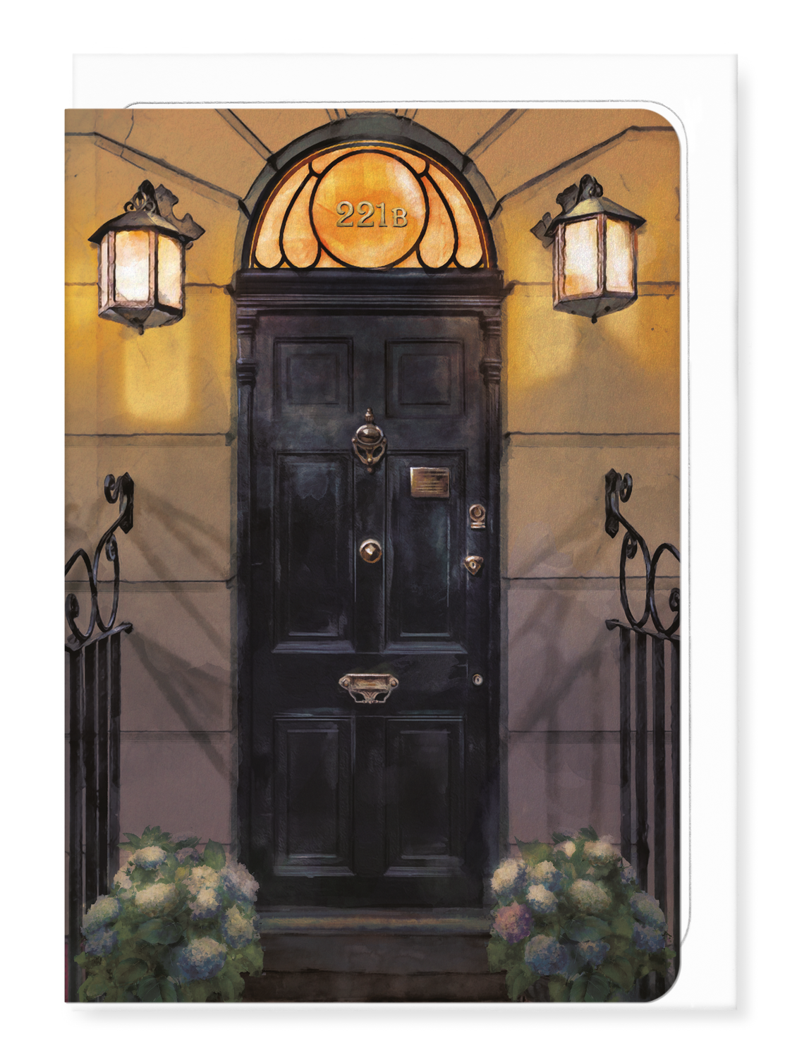 Ezen Designs - Front door of 221B Baker Street Night - Greeting Card - Front