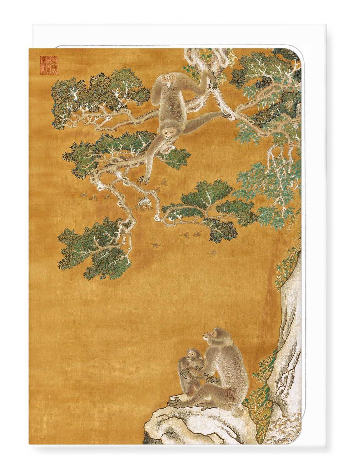 Ezen Designs - Scroll of Monkeys and Pine Trees (c.1860) - Greeting Card - Front
