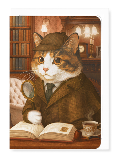 Ezen Designs - Feline Detective - Greeting Card - Front