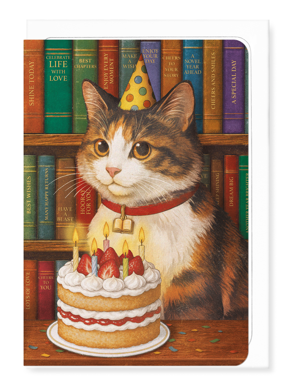 Ezen Designs - Birthday Cat and Books - Greeting Card - Front