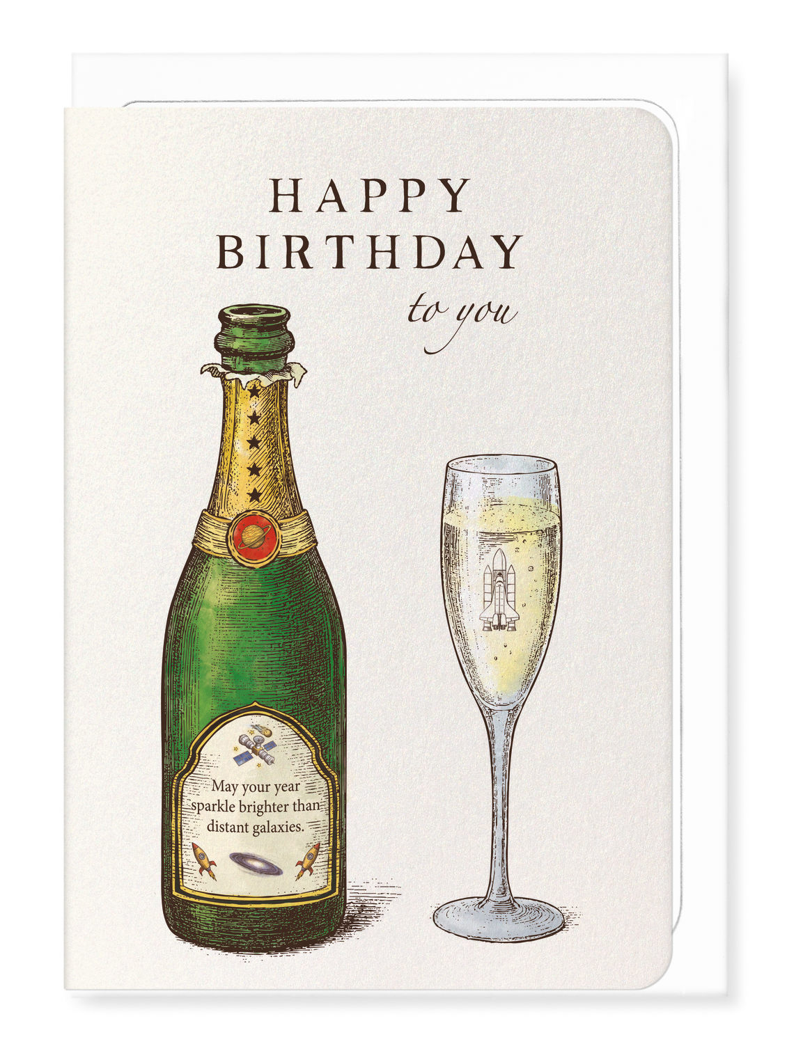 Ezen Designs - Space Birthday Champagne - Greeting Card - Front