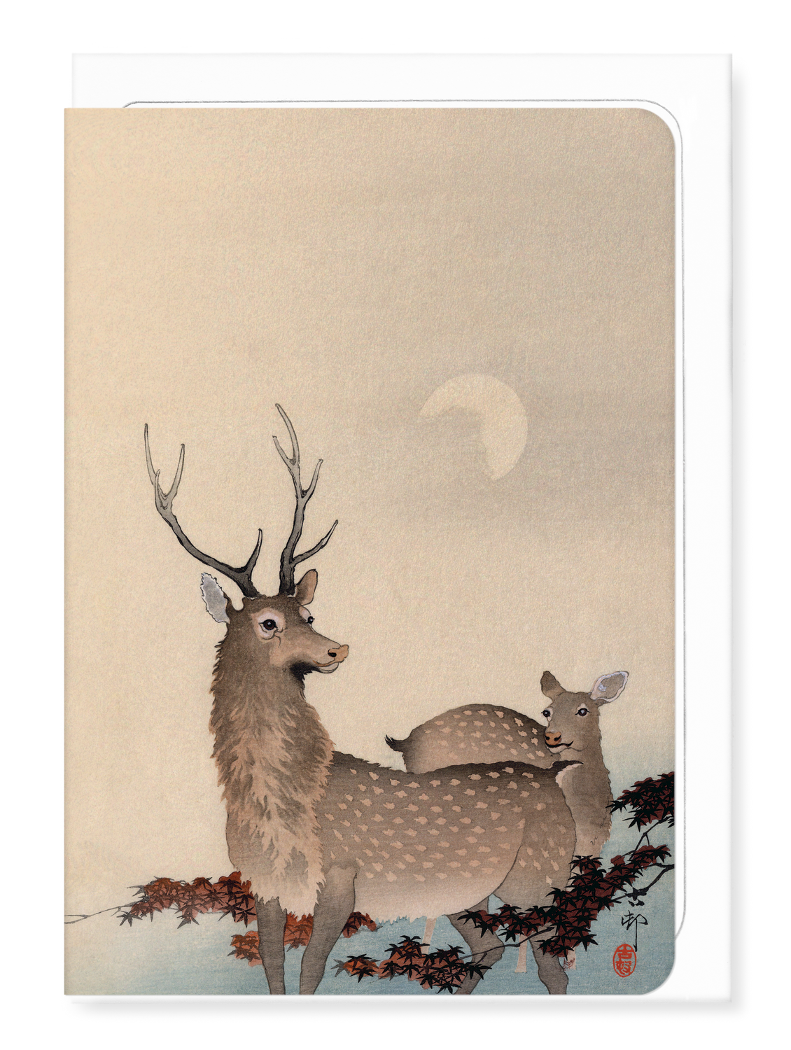 Ezen Designs - Two deer and maple - Greeting Card - Front