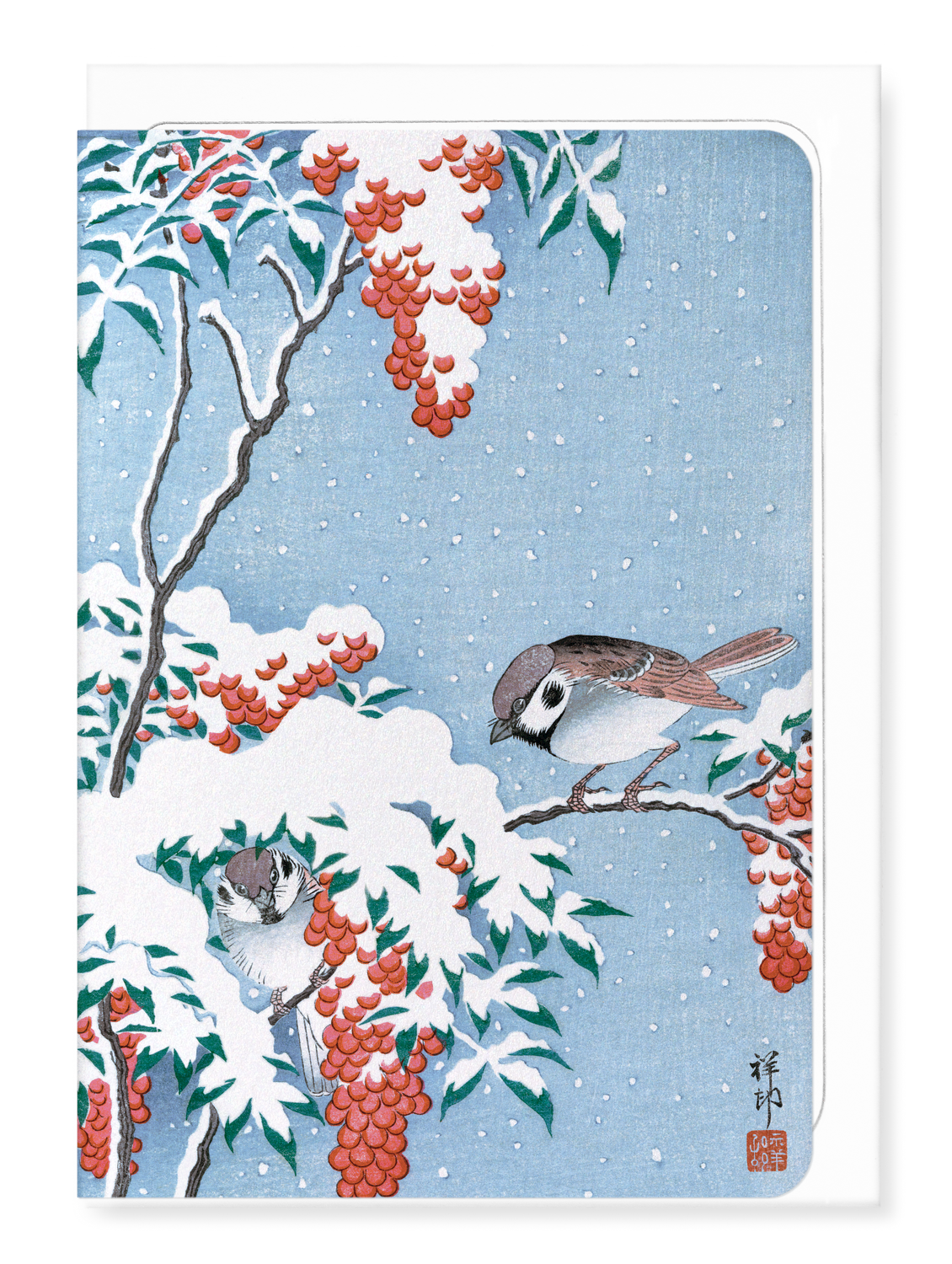 Ezen Designs - Sparrows on nandina - Greeting Card - Front