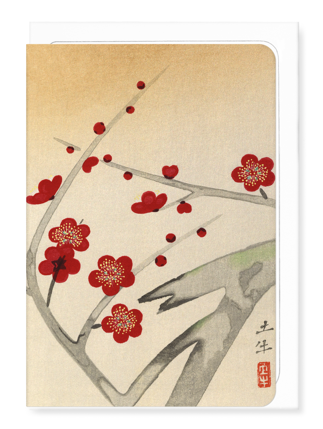 Ezen Designs - Red plum blossom tree - Greeting Card - Front