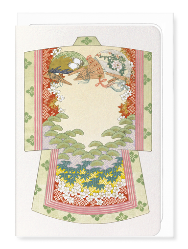Ezen Designs - Kimono of Lucky Symbols and Wooden Fans (1899) - Greeting Card - Front