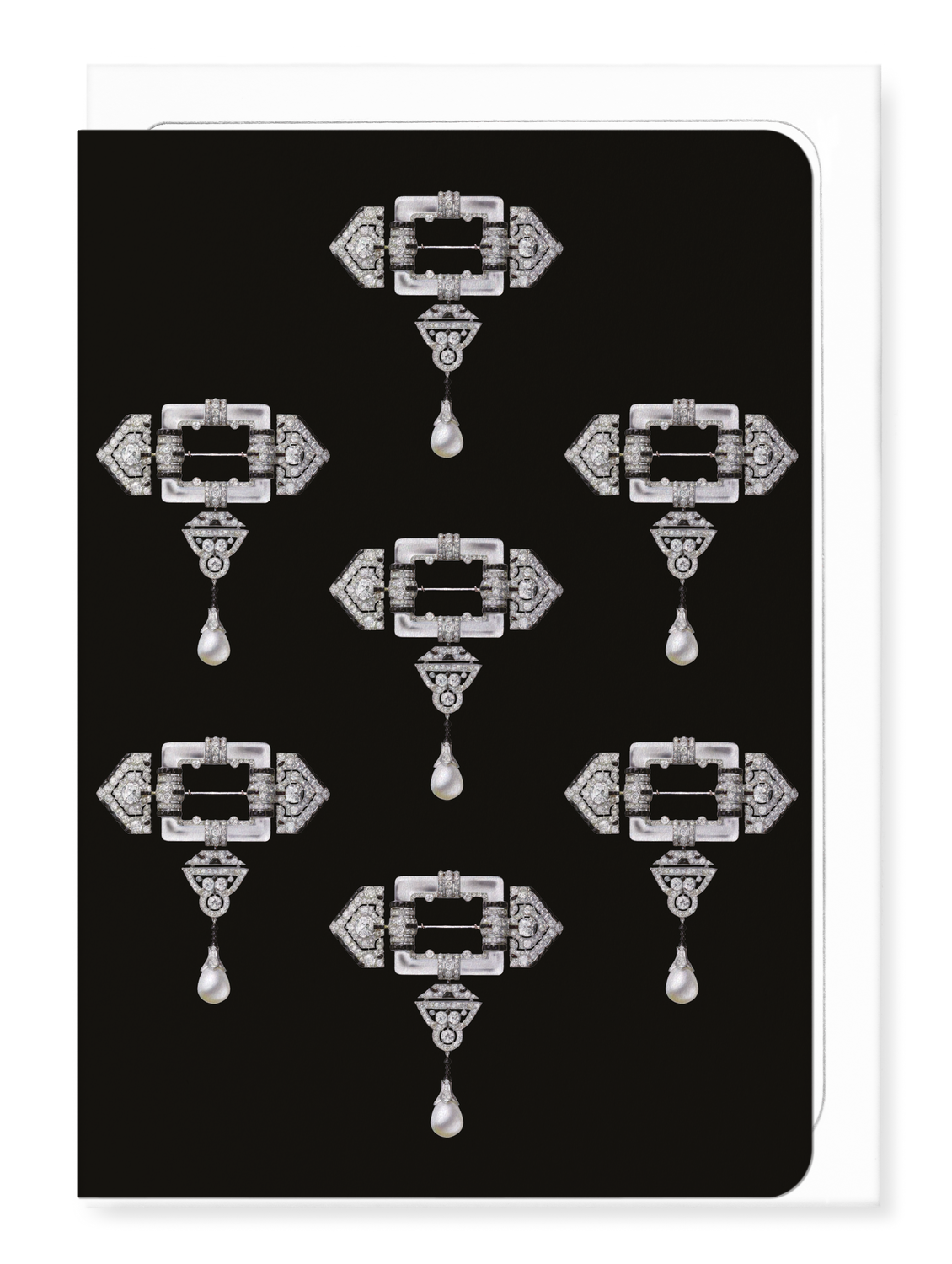 Ezen Designs - Cartier Brooch on Black (1924) - Greeting Card - Front