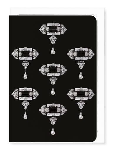 Ezen Designs - Cartier Brooch on Black (1924) - Greeting Card - Front