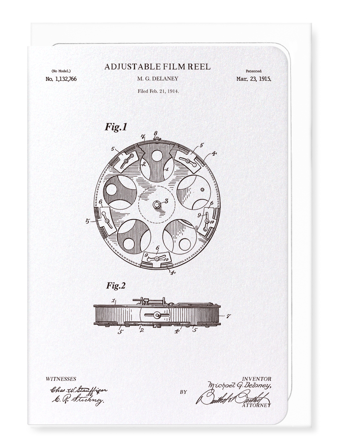 Ezen Designs - Patent of adjustable film reel (1915) - Greeting Card - Front