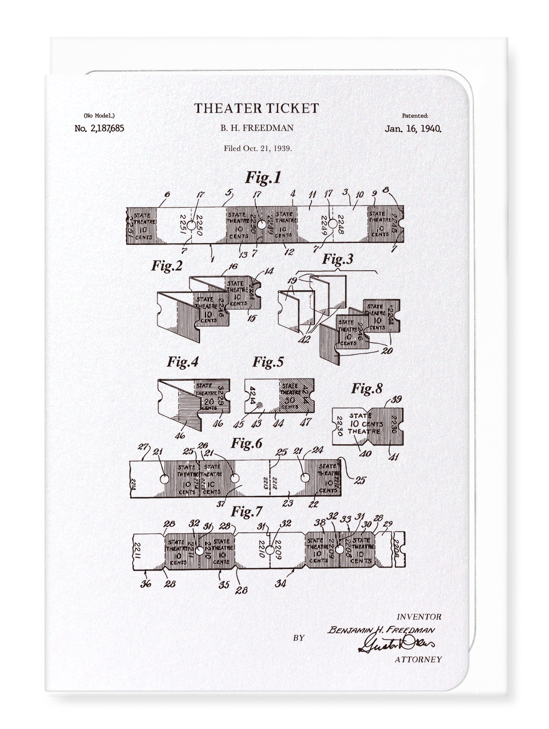 Ezen Designs - Patent of theatre ticket (1940) - Greeting Card - Front