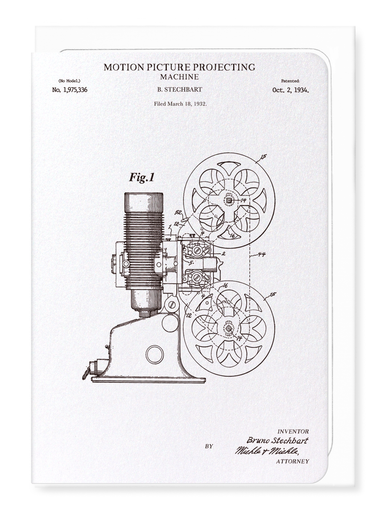 Ezen Designs - Patent of motion picture projecting machine (1934) - Greeting Card - Front