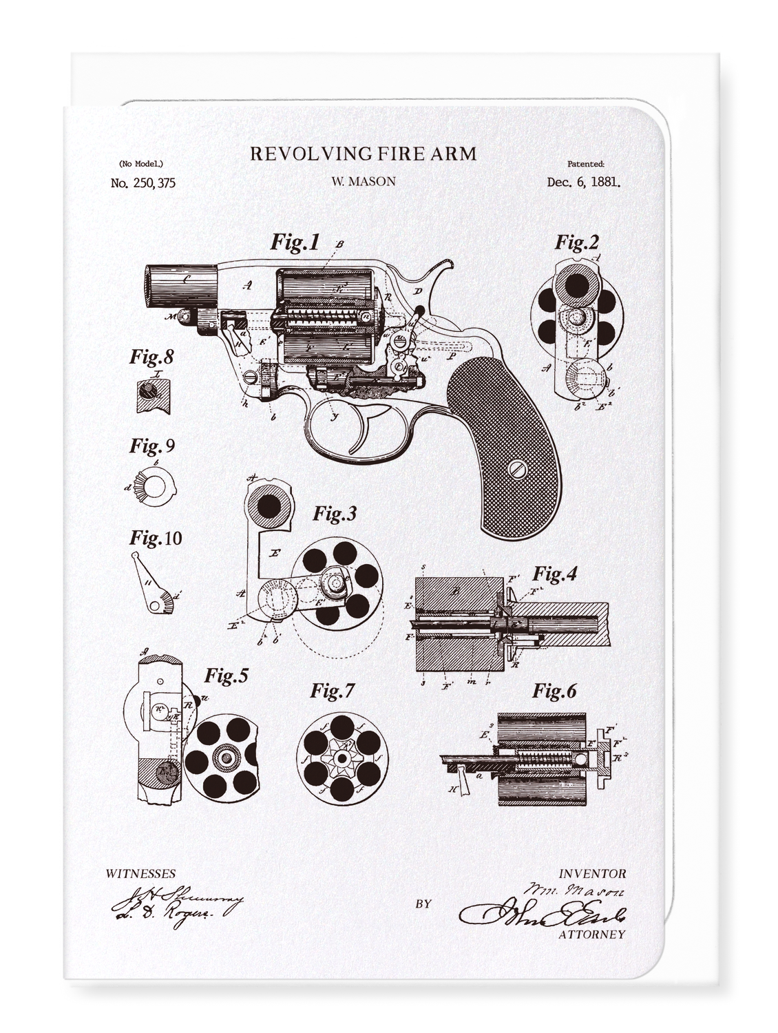 Ezen Designs - Patent of revolving fire-arms (1881) - Greeting Card - Front