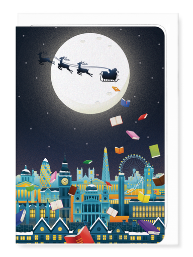 Ezen Designs - Showering books over London - Greeting Card - Front