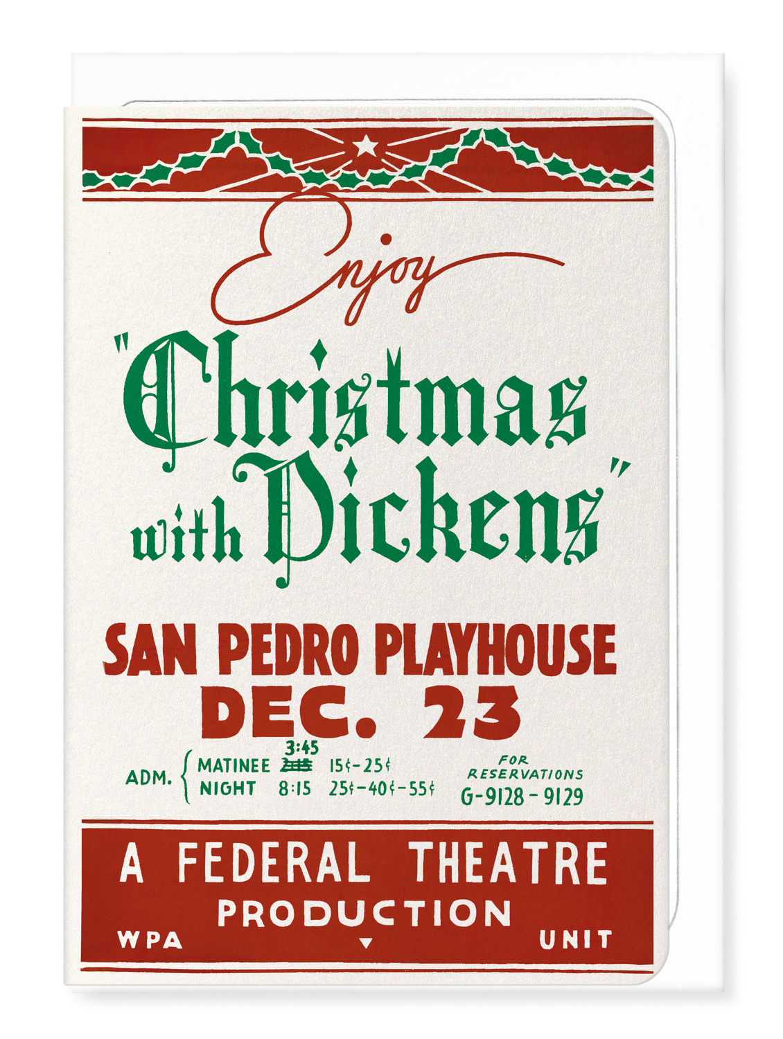Ezen Designs - Enjoy Christmas with Dickens at San Pedro Playhouse (1930s) - Greeting Card - Front