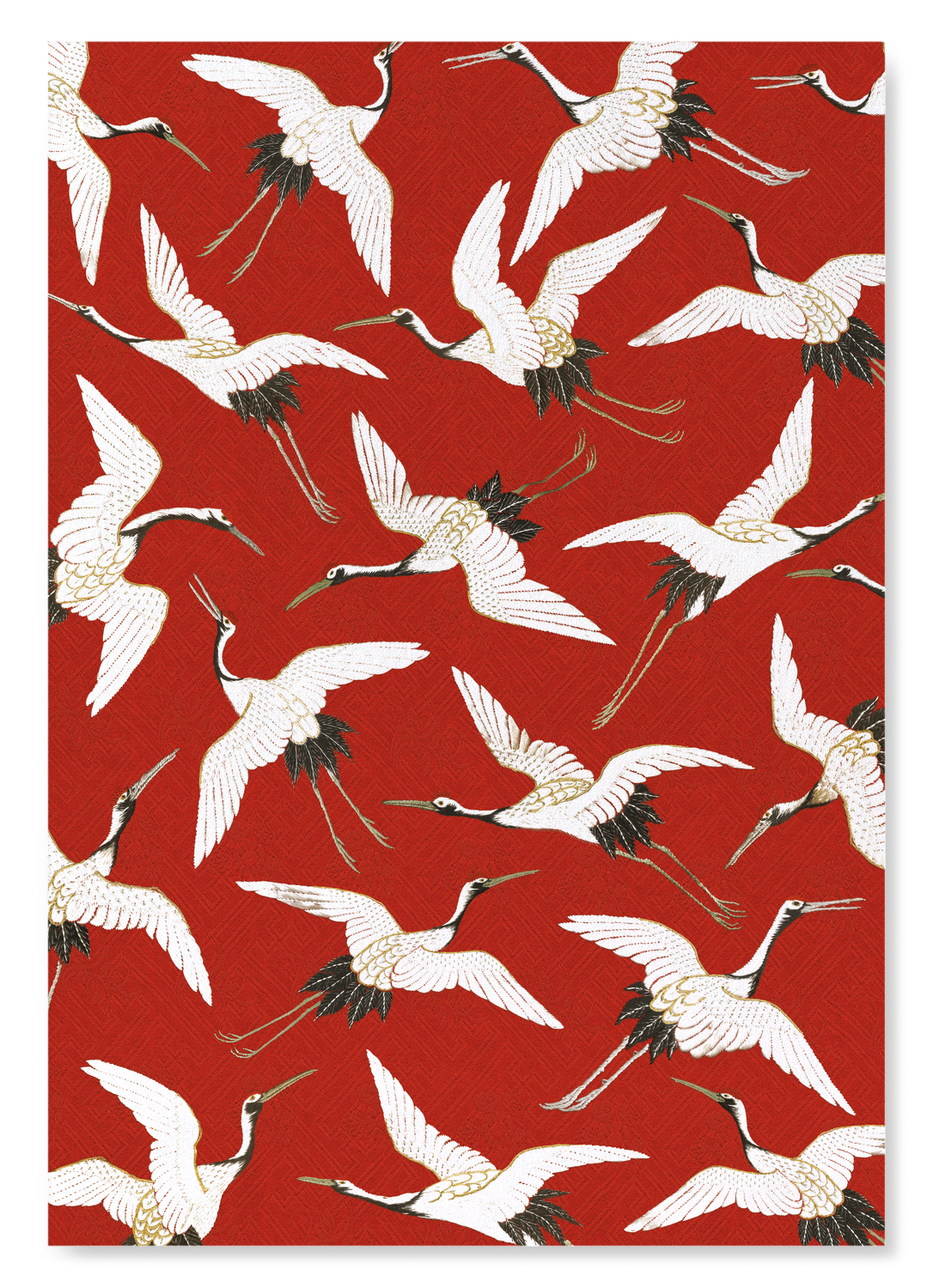 CRANE EMBROIDERY ON RED