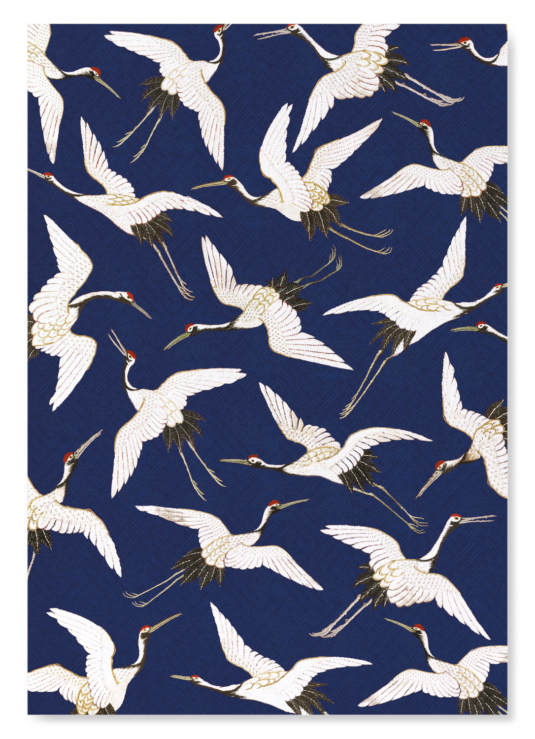 CRANE EMBROIDERY ON BLUE
