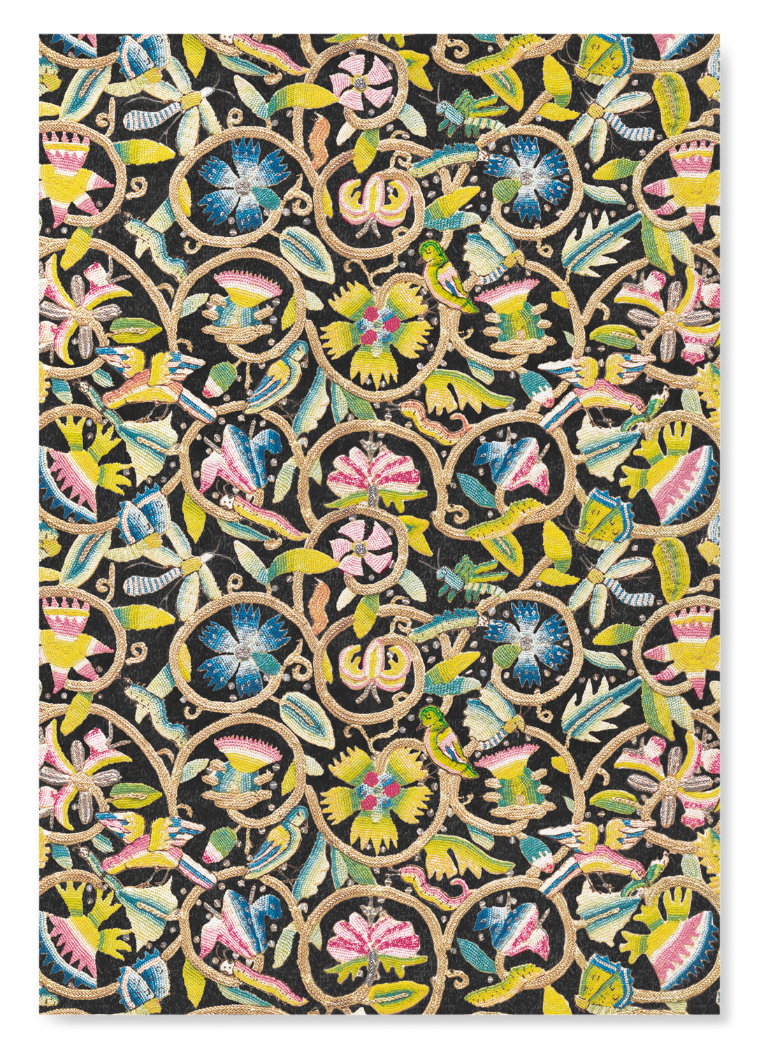 TUDOR COIF EMBROIDERY ON BLACK (17TH C.)