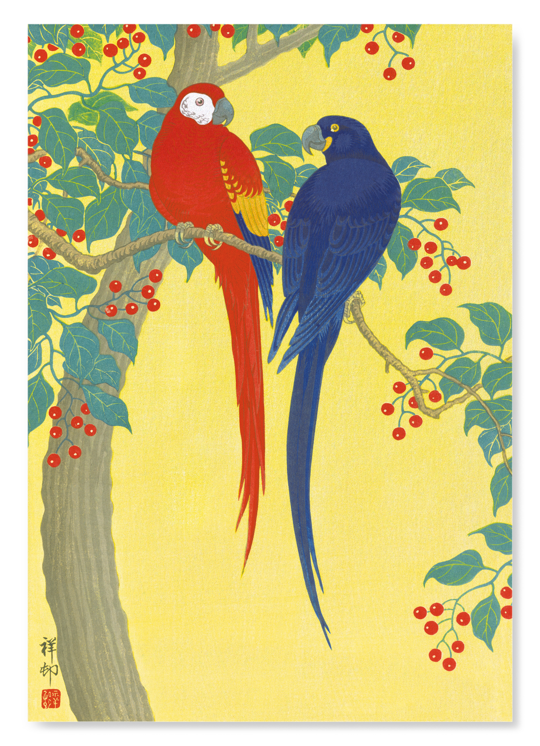 TWO PARROTS AND BERRIES (C.1910)