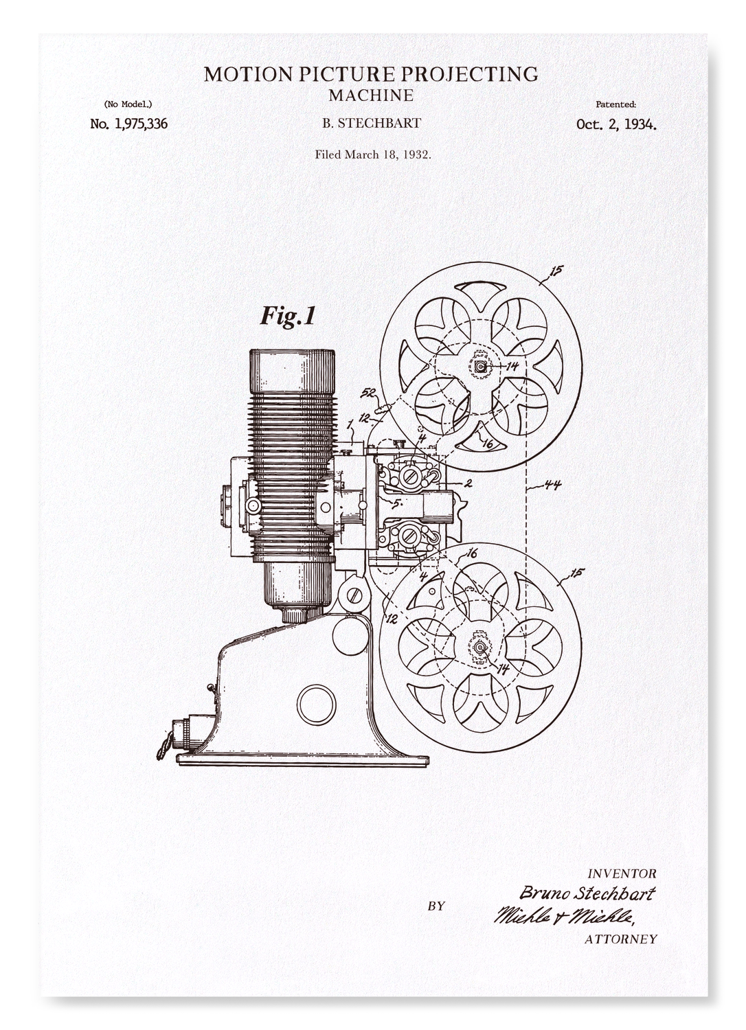 PATENT OF MOTION PICTURE PROJECTING MACHINE (1934)