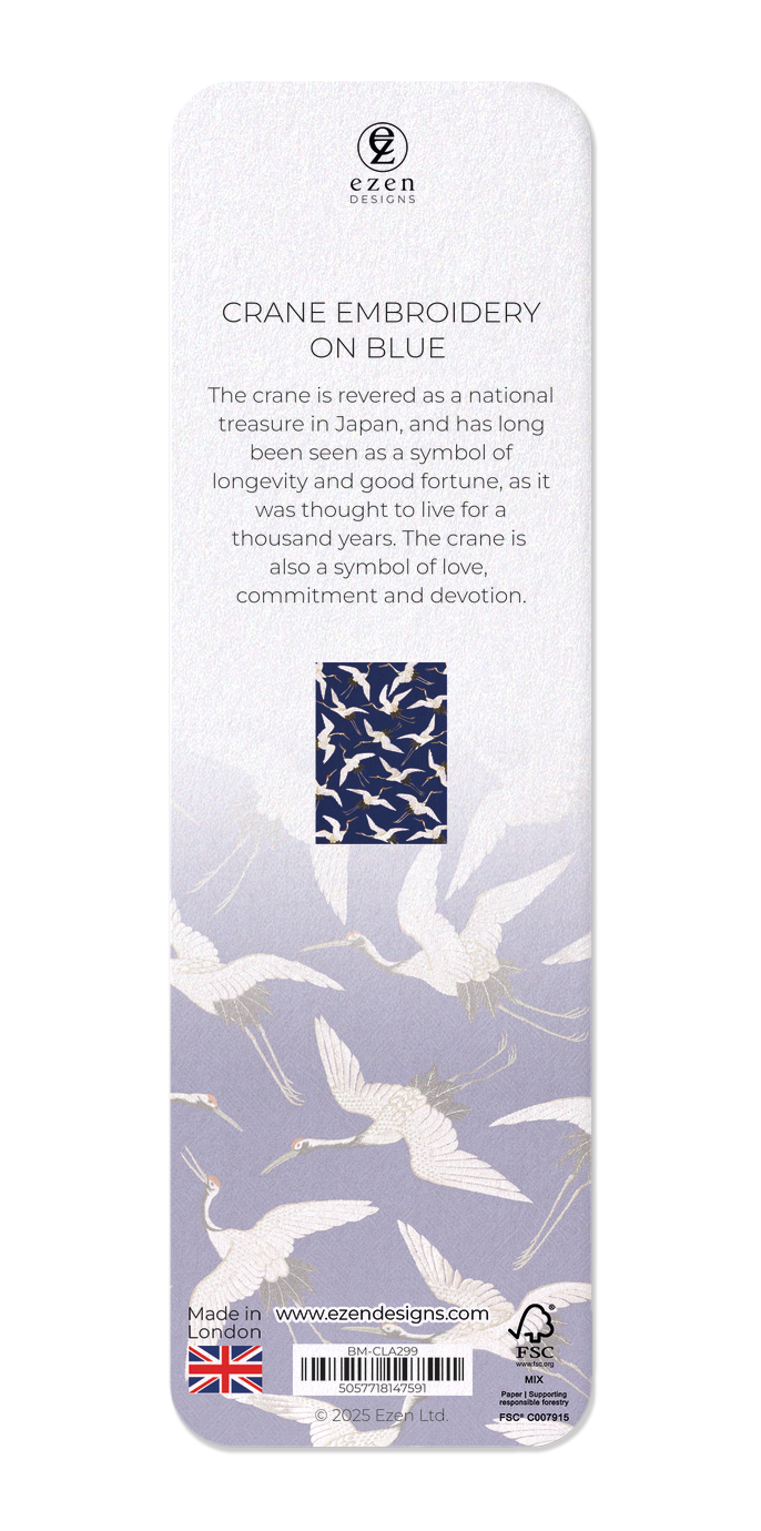 CRANE EMBROIDERY ON BLUE