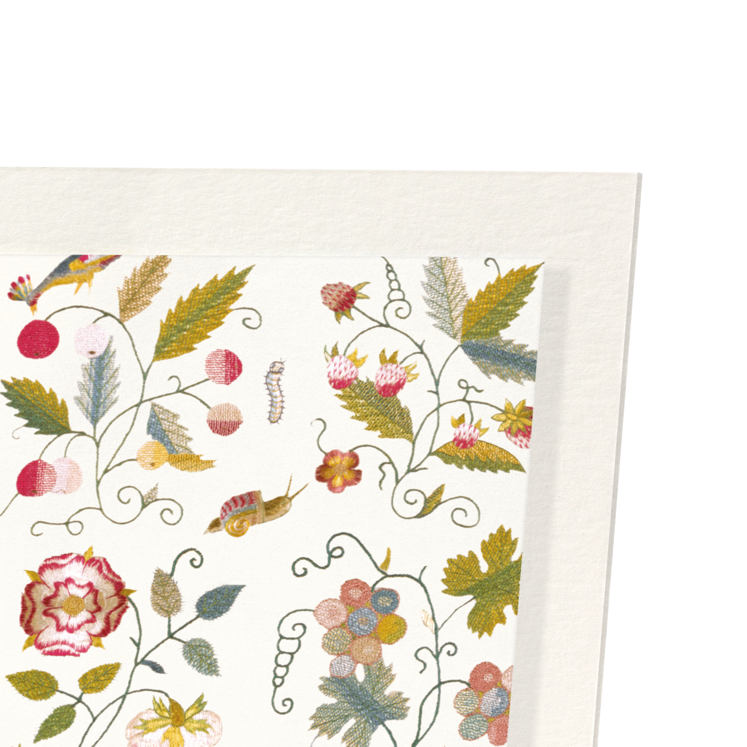 TUDOR EMBROIDERY OF NATURE ON WHITE (17TH C.)