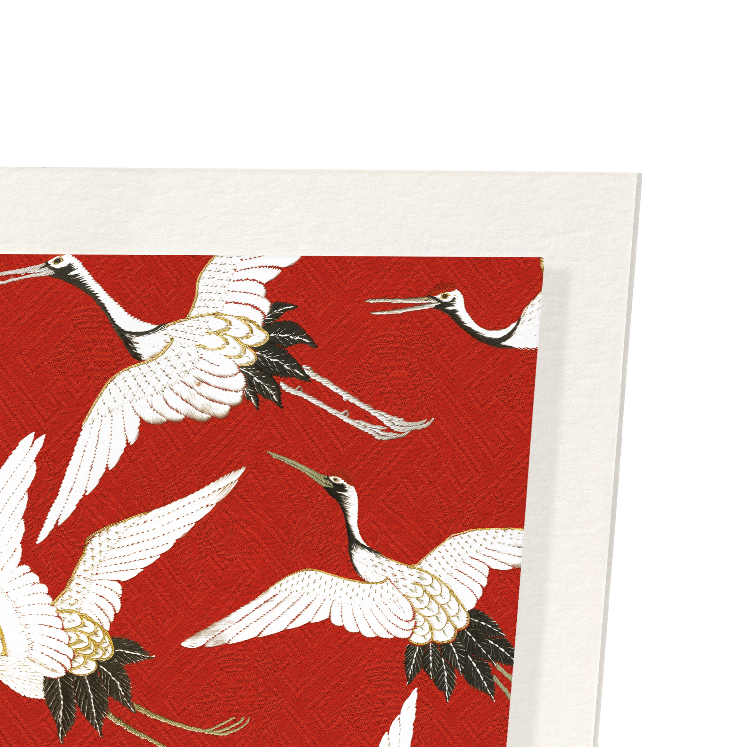 CRANE EMBROIDERY ON RED