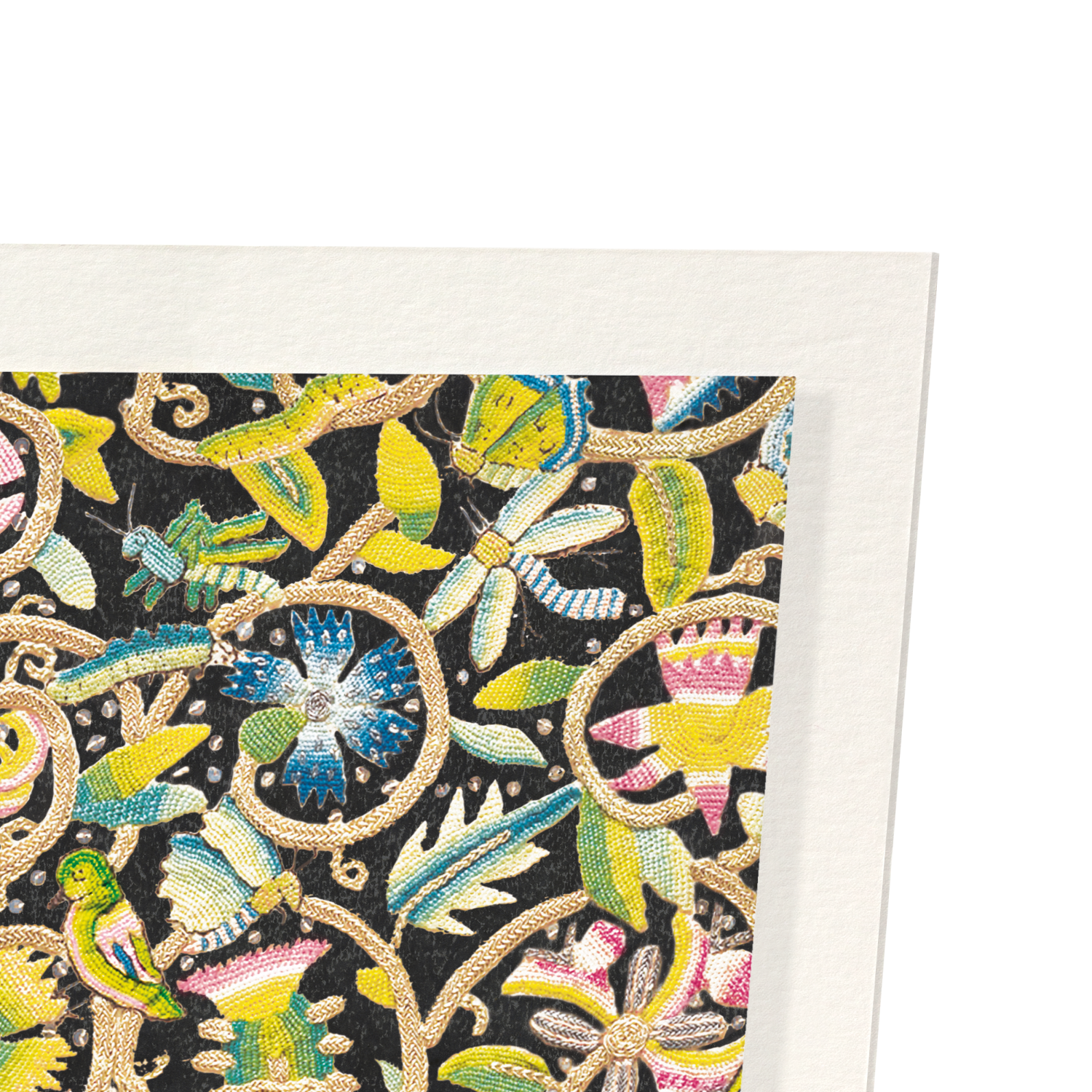 TUDOR COIF EMBROIDERY ON BLACK (17TH C.)