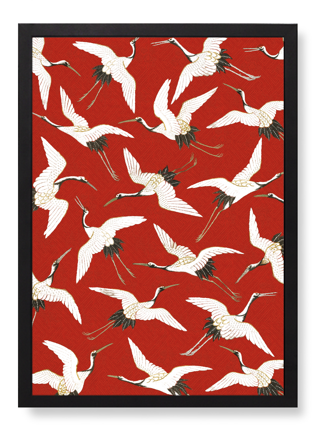 CRANE EMBROIDERY ON RED