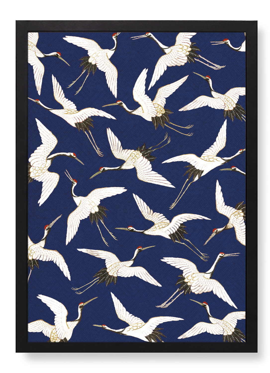 CRANE EMBROIDERY ON BLUE