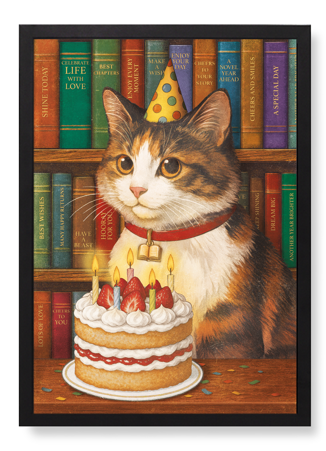BIRTHDAY CAT AND BOOKS