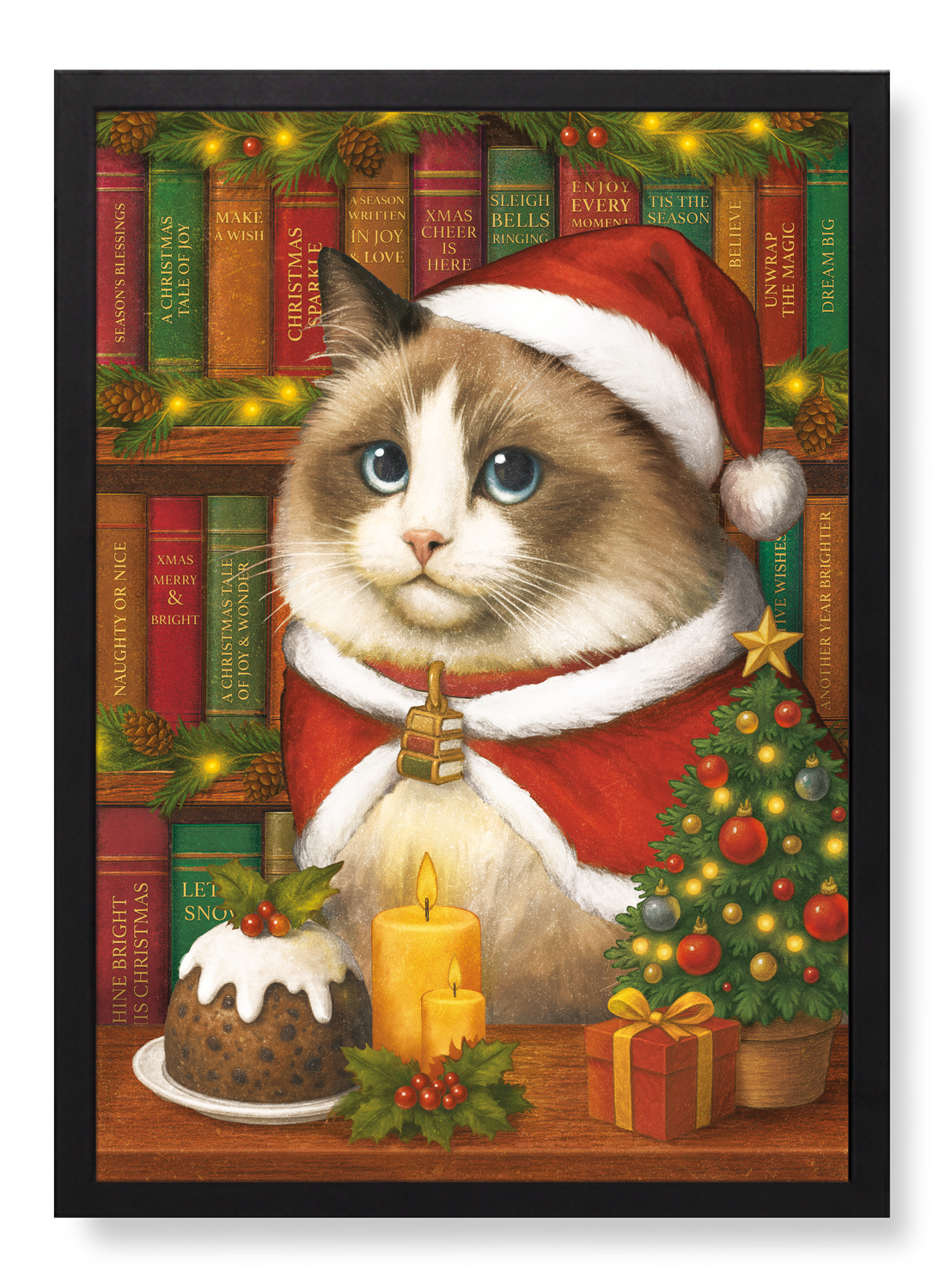 CHRISTMAS CAT AND BOOKS