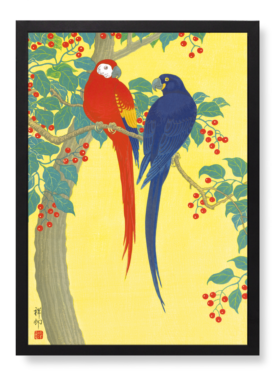TWO PARROTS AND BERRIES (C.1910)