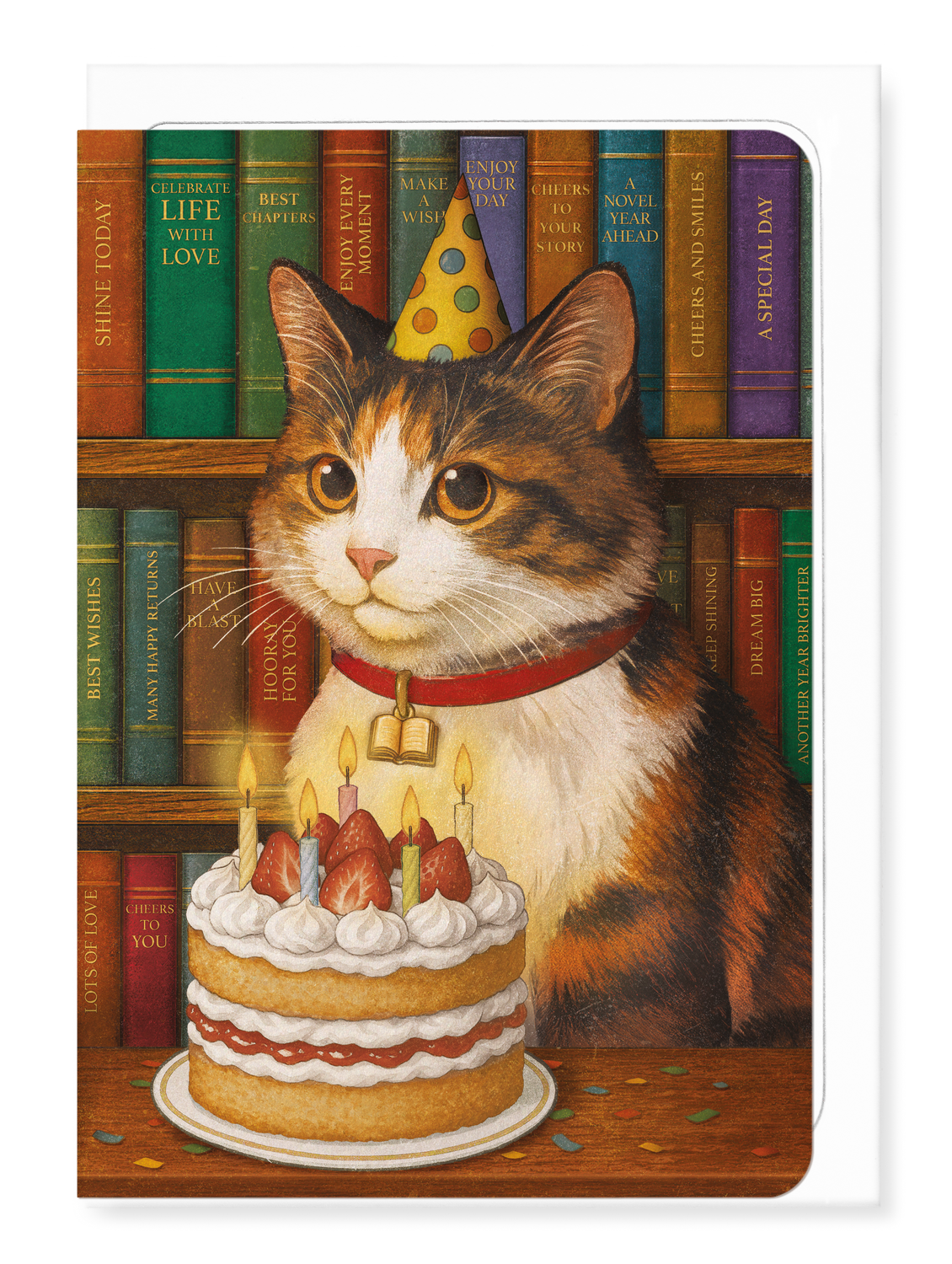 Ezen - Birthday Cat and Books - Greeting Card - Front