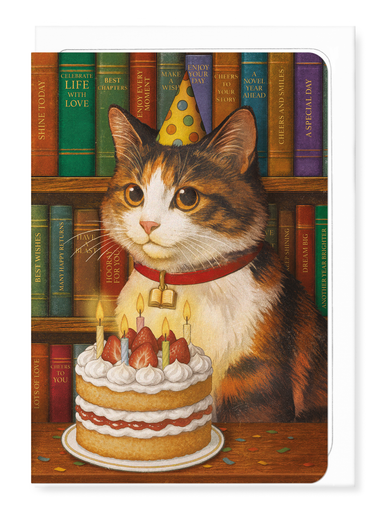Ezen - Birthday Cat and Books - Greeting Card - Front