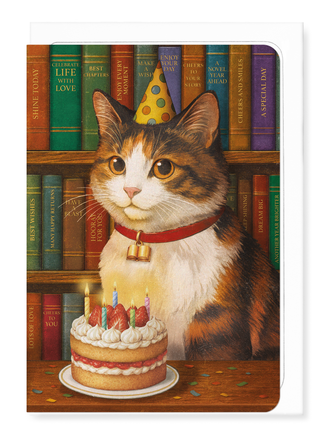 Ezen - Birthday Cat and Books - Greeting Card - Front