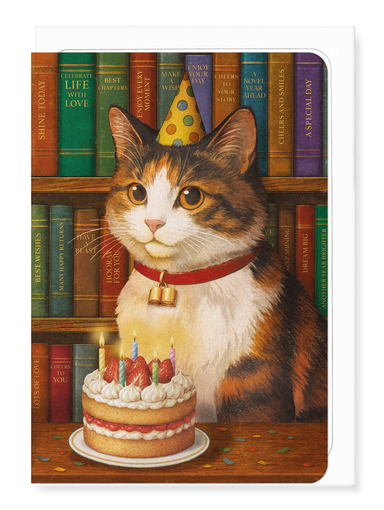 Ezen - Birthday Cat and Books - Greeting Card - Front