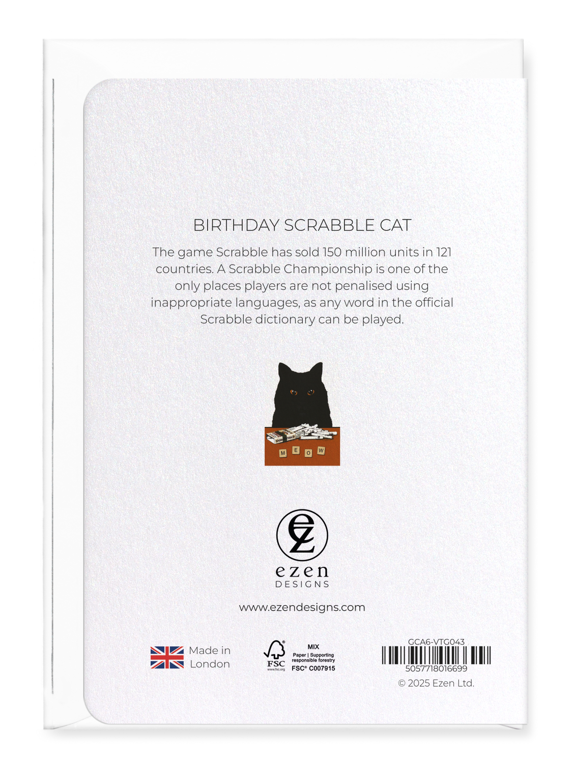 Ezen - Birthday scrabble cat - Greeting Card - Back
