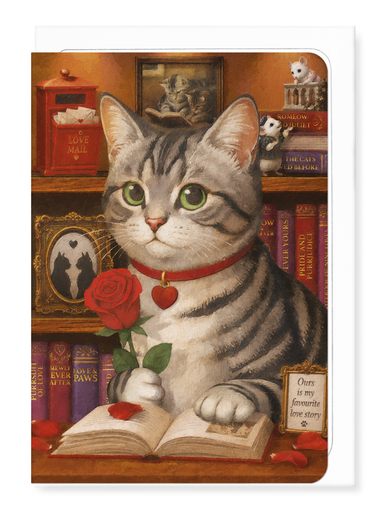 Ezen - Book Reading Romantic Classic Cat - Greeting Card - Front