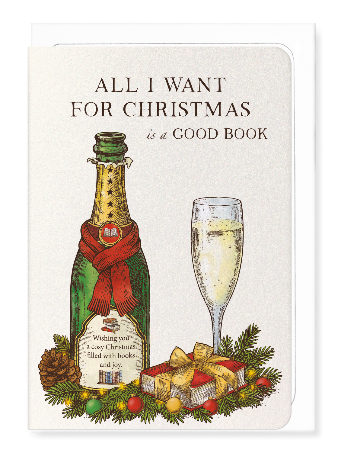 Ezen - Books Christmas Champagne - Greeting Card - Front