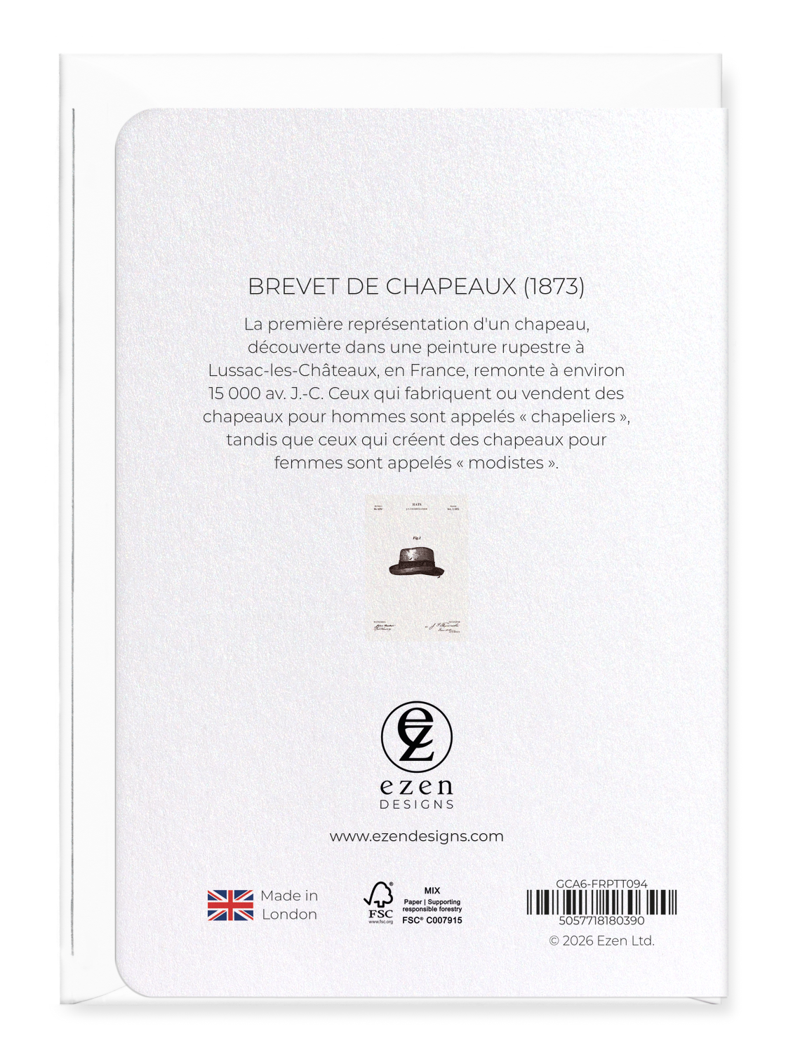 Ezen - BREVET DE CHAPEAUX (1873) - Greeting Card - Back