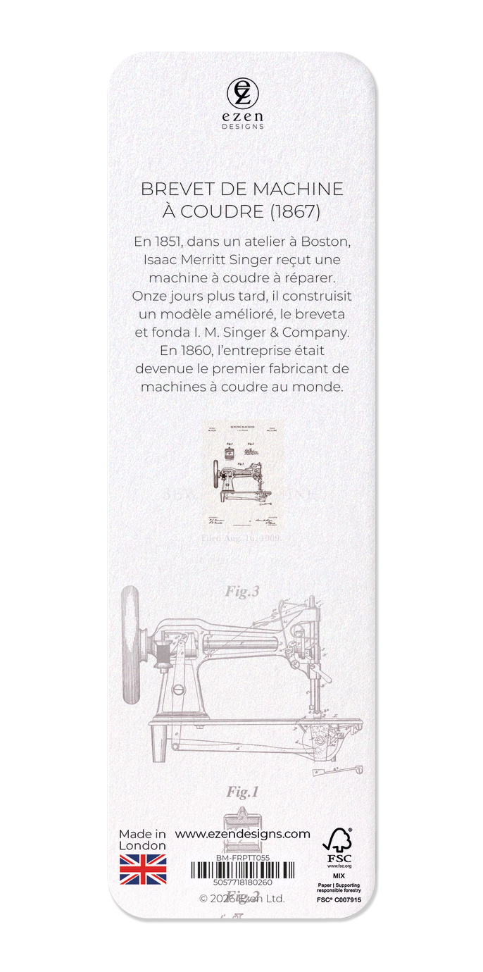 Ezen - BREVET DE MACHINE À COUDRE (1867) - Bookmark - Back