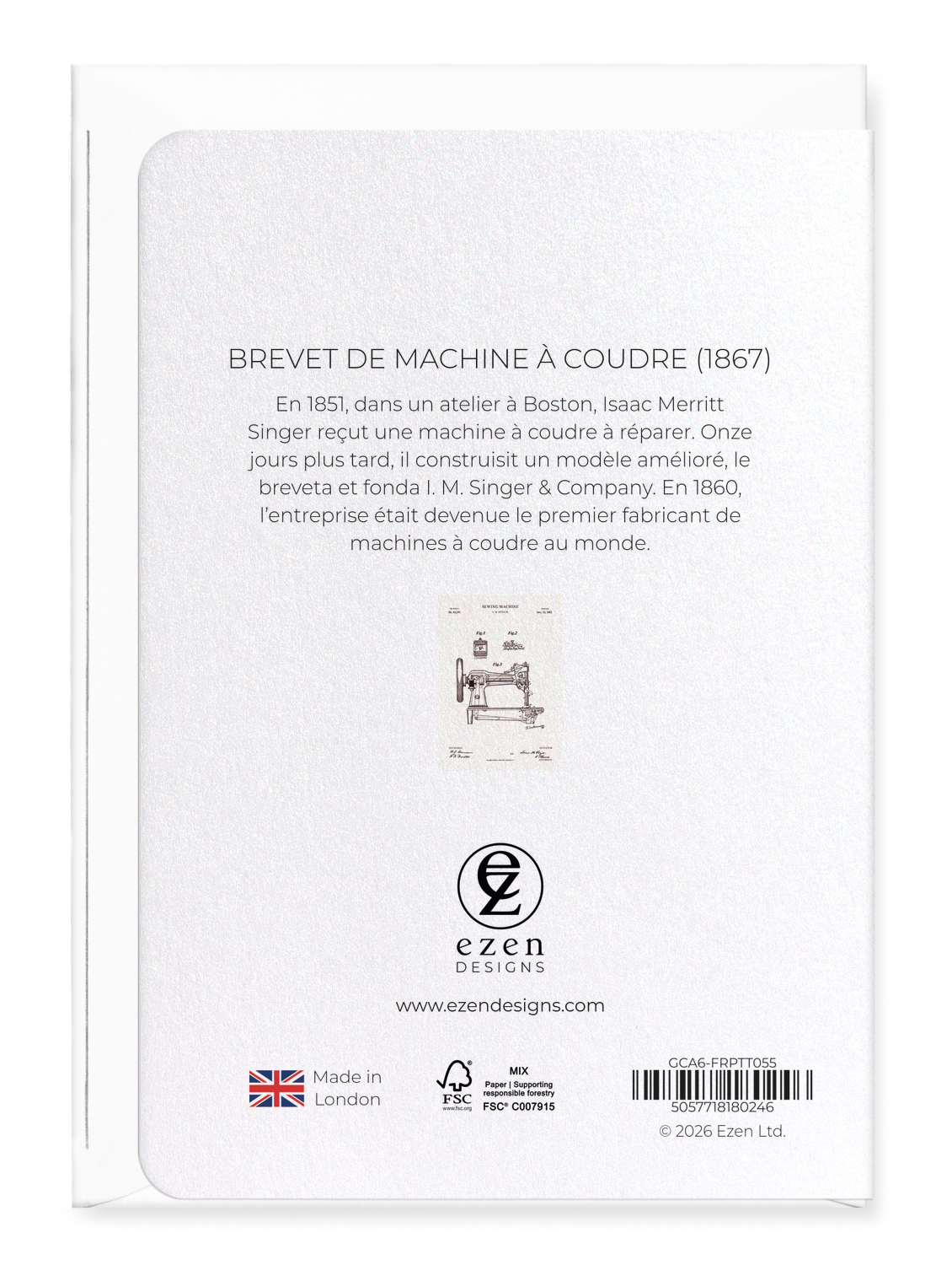 Ezen - BREVET DE MACHINE À COUDRE (1867) - Greeting Card - Back